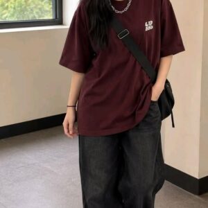 Women's Premium Oversized Maroon T-Shirt – Casual Streetwear Loose Fit Tee